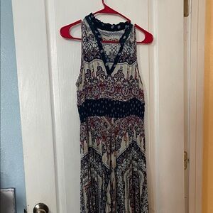 Bila Navy and Cream Patterned Maxi Dress